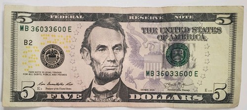 Trinary five dollar bill - five,